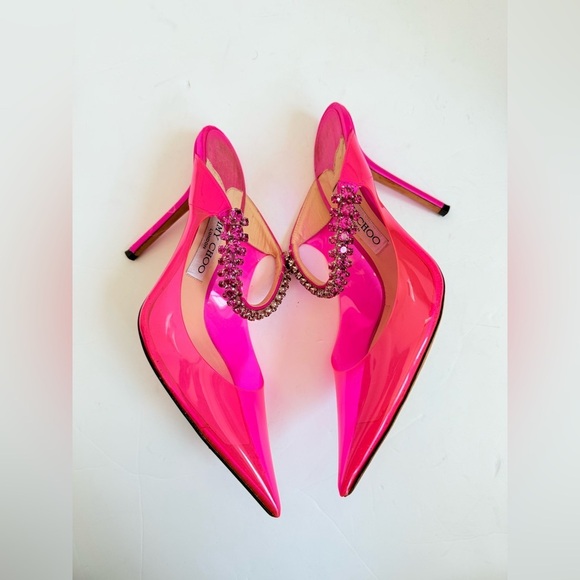 JIMMY CHOO Hot Pink Plexi Crystal Bing 100mm pointed toe pumps EU 39 - Picture 5 of 12